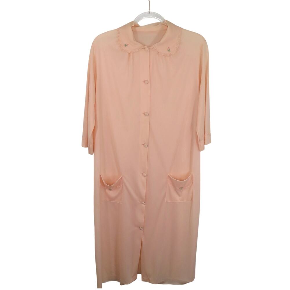 1970s Henson Kickernick Pink Vintage Nightgown Button Front Floral Medium - Picture 2 of 5